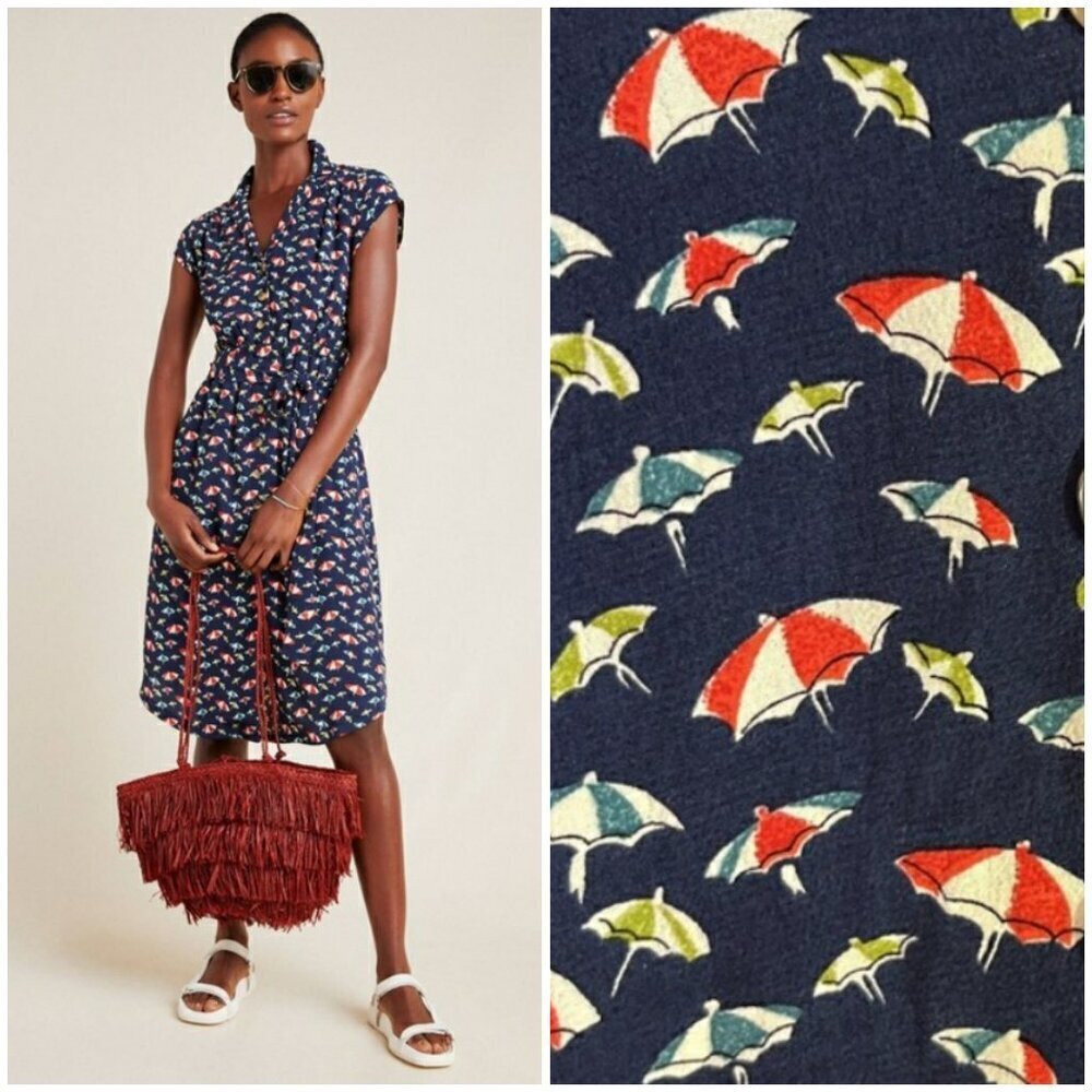 💕ANTHROPOLOGIE MAEVE💕 Catherine Shirtdress ~ Beach Umbrella Print 14 NWT